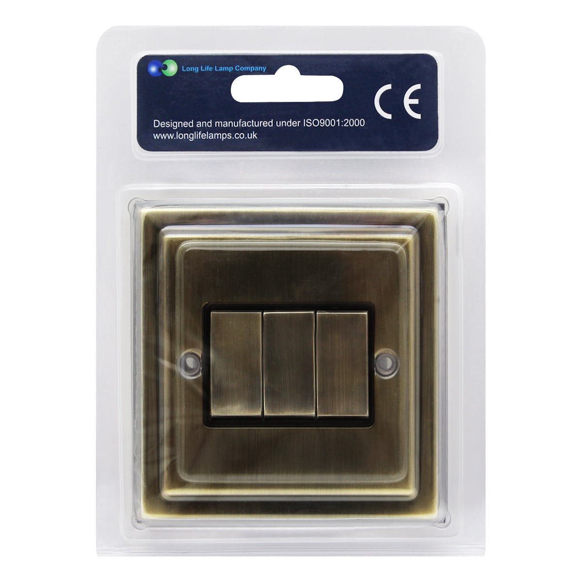 Brush Antique Brass Light Switch 3 Gang 10amp 2 Way - Energy Light Bulbs - Free delivery on all orders