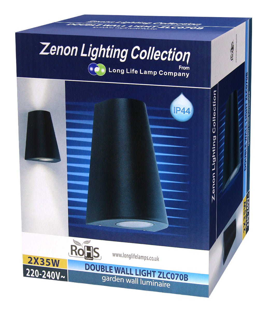 Cone Shape Up Down Outdoor Wall Light Stainless Steel Black Finish - Energy Light Bulbs - Free delivery on all orders