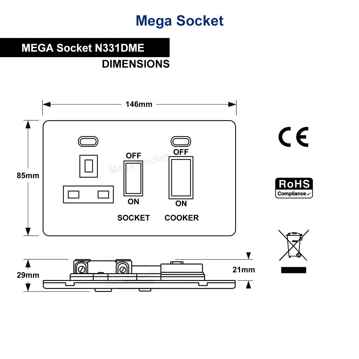 Cooker Switch 45AMP & 13AMP Plug Socket Brush Chrome - Energy Light Bulbs - Free delivery on all orders