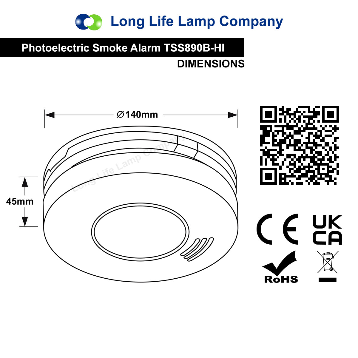 Sensor Smoke Alarm 240v Mains Operated with Battery Back Up Photoelectric Detector