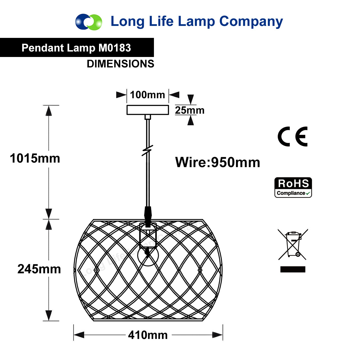 Black Metal Industrial Ceiling Wire Cage Globe Pendant Light M0183 with 4W G95 LED