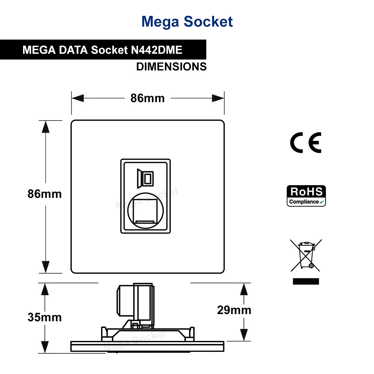 Cat5 Ethernet Wall Plate RJ45 1 Gang Brushed Chrome Data Socket