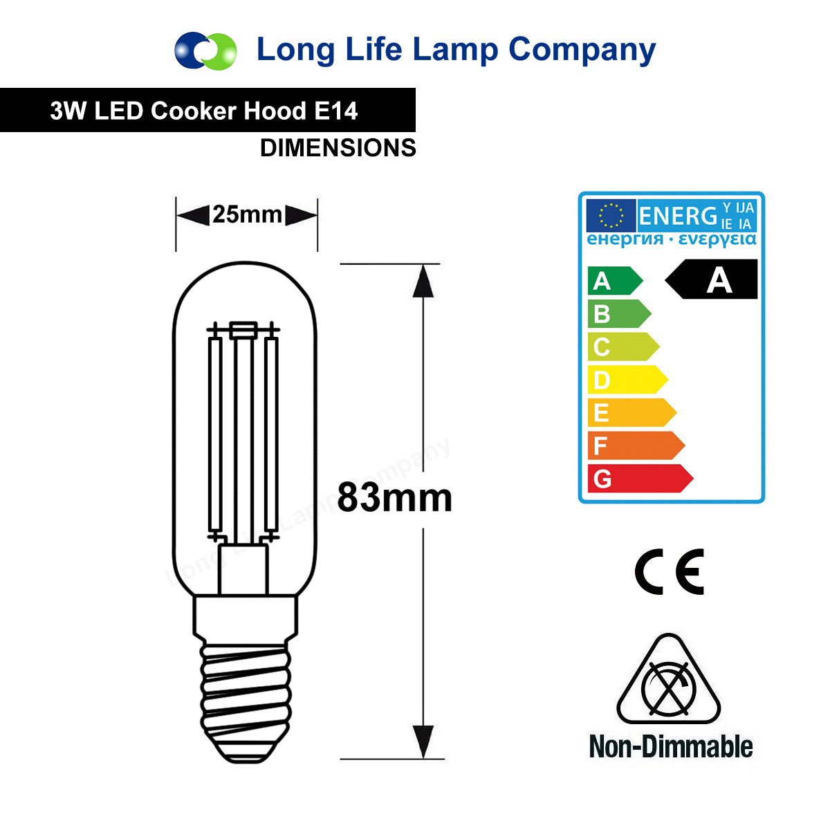 2 Pack E14 Cooker Hood LED Bulb 3W Warm White