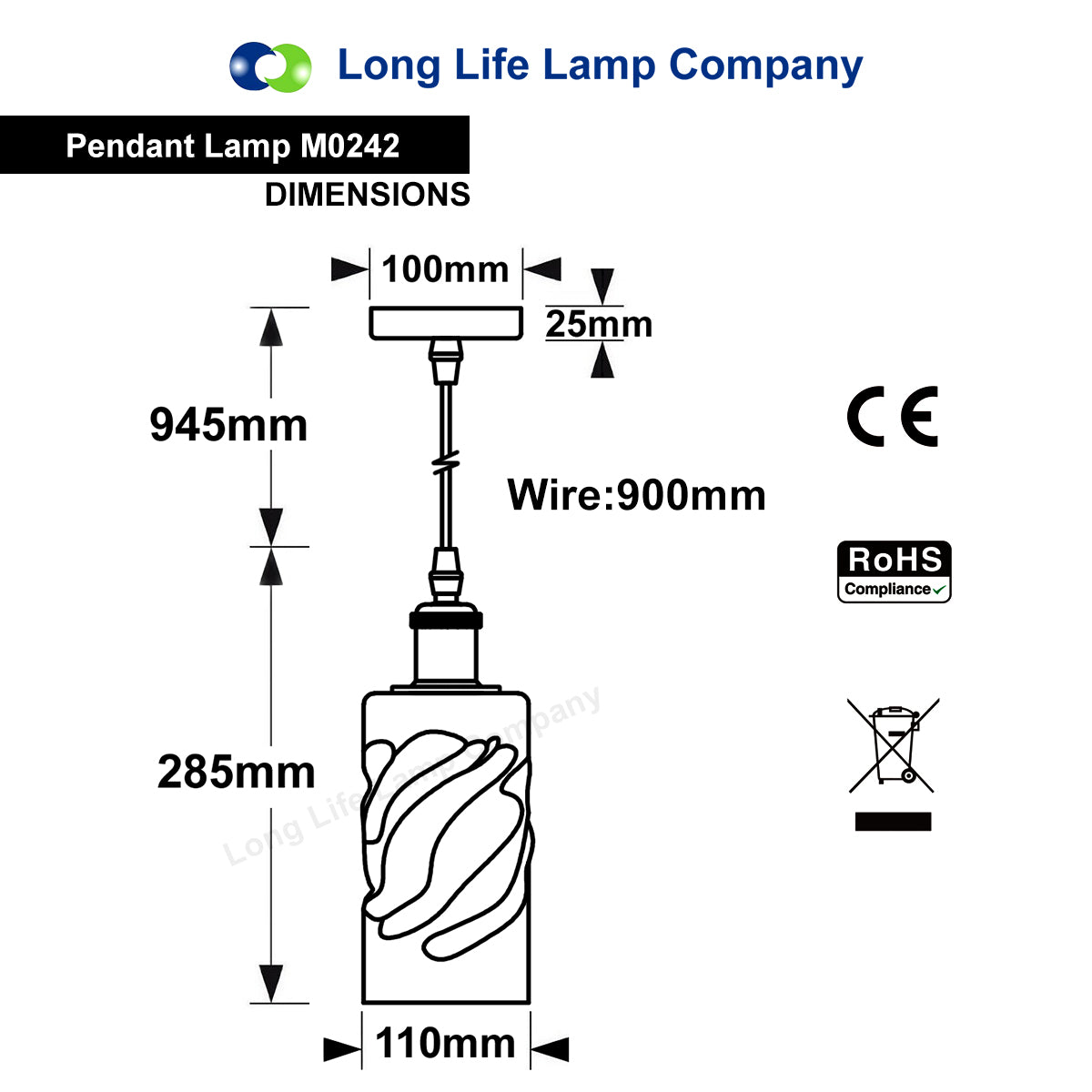 Vintage Smoked Grey Twisted Cylinder Glass Ceiling Pendant Lamp M0242