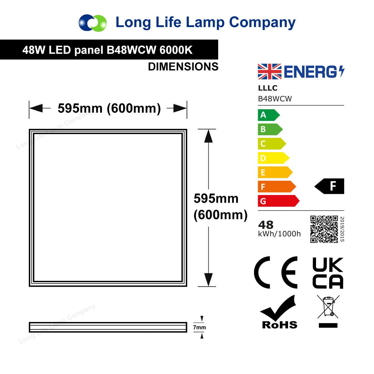 48w 600 x 600 Ceiling Suspended Recessed LED Panel Light 6000K