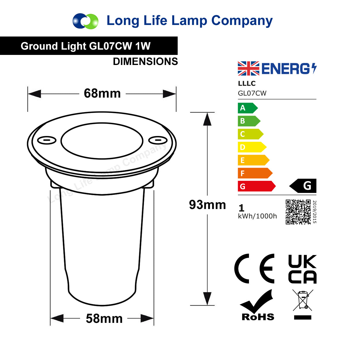 1w LED Recessed Outdoor Ground Light Round Cool White Brushed Chrome Walkover Uplighter GL07CW