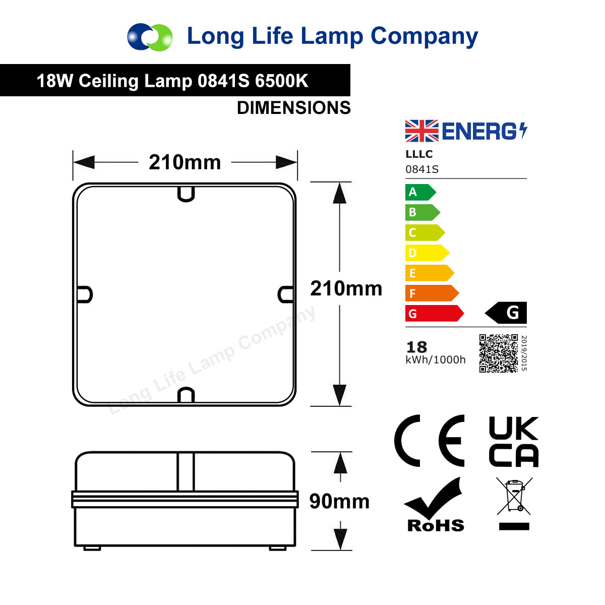 18w Square LED Ceiling Flush Mount Light IP65 6500k Bright Daylight - Free delivery on all orders