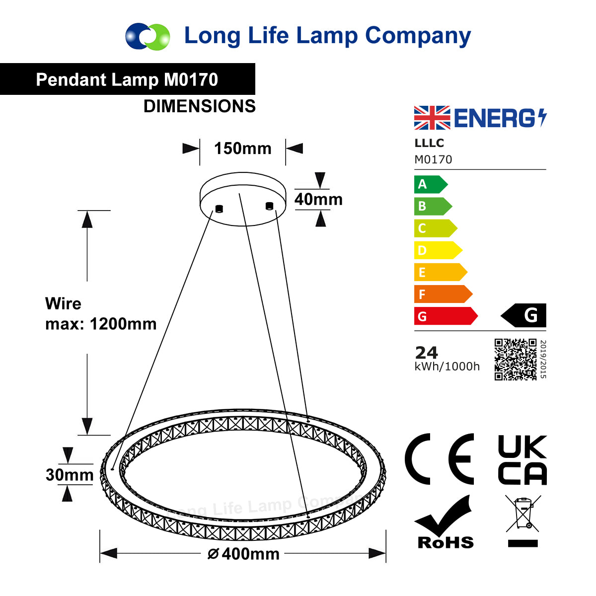 24W LED Ring Pendant Light Cool White 6000K Chrome