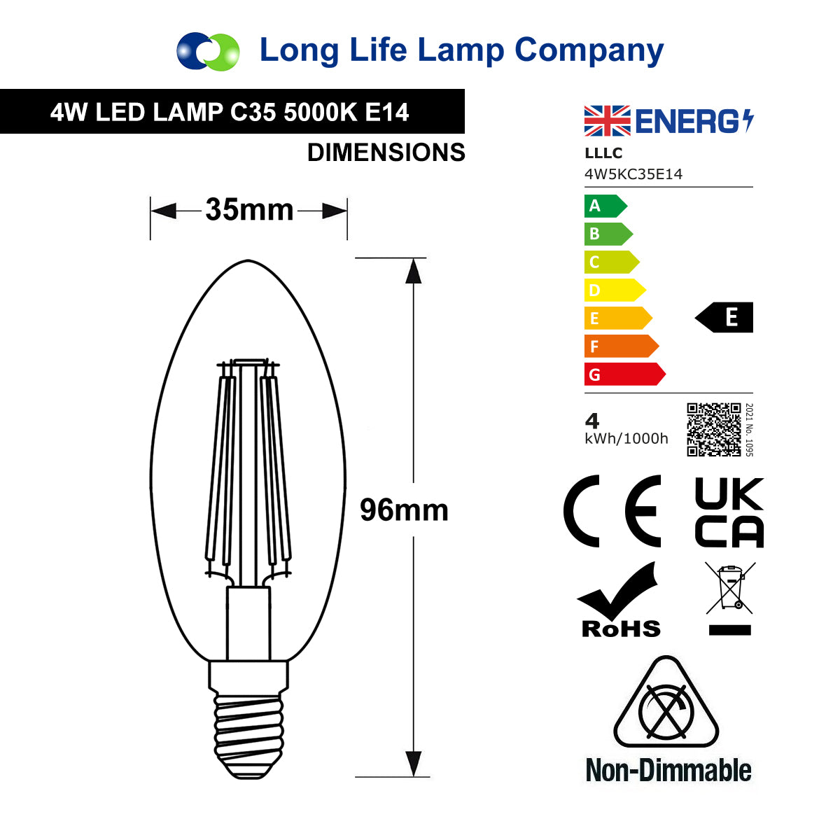 4W LED Candle Light Bulb Cool White 5000K Clear Glass E14
