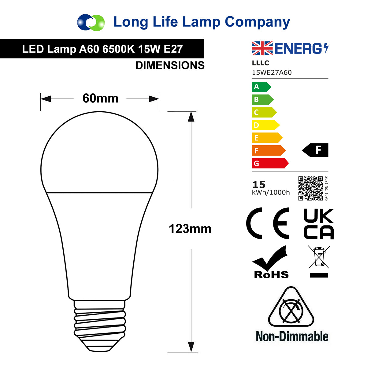 15w GLS LED Light Bulb E27 Edison Screw Equivalent to 135w Cool White A60