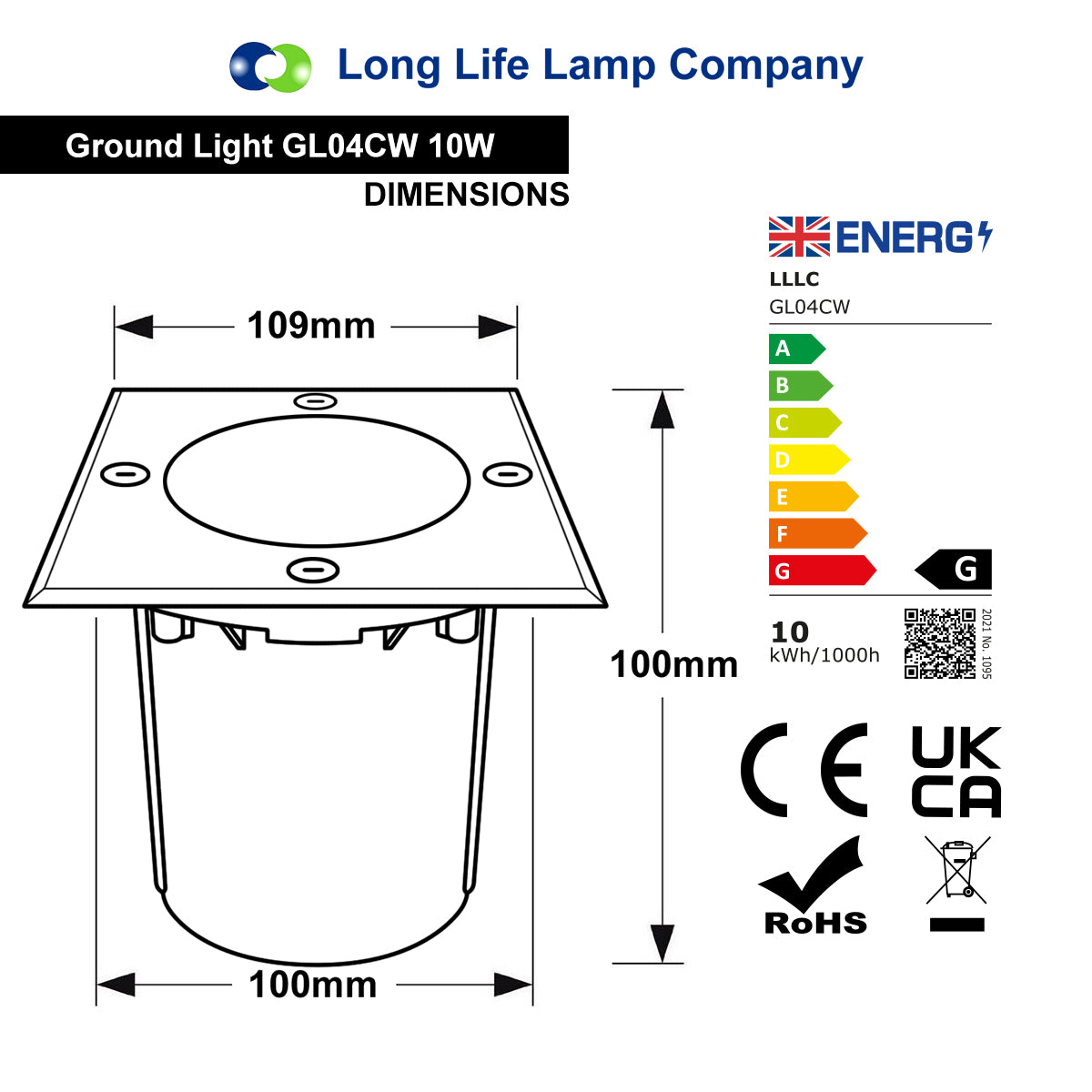 10w LED Outdoor Ground Walkover Light Square Cool White Brushed Chrome Finish GL04CW