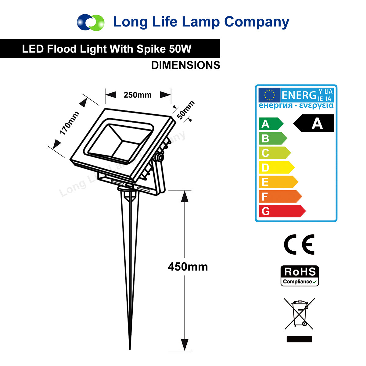 50w LED Ground Mount Flood light Spike Cool White 450mm Long Stake
