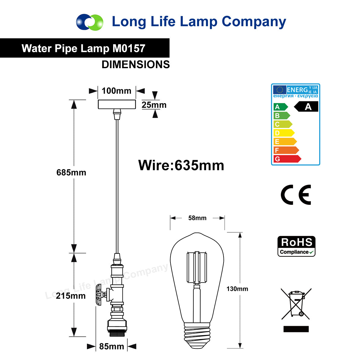 Industrial Pendant Light Rustic Metal Vintage Water Pipe Ceiling Light M0157 with 4W ST58