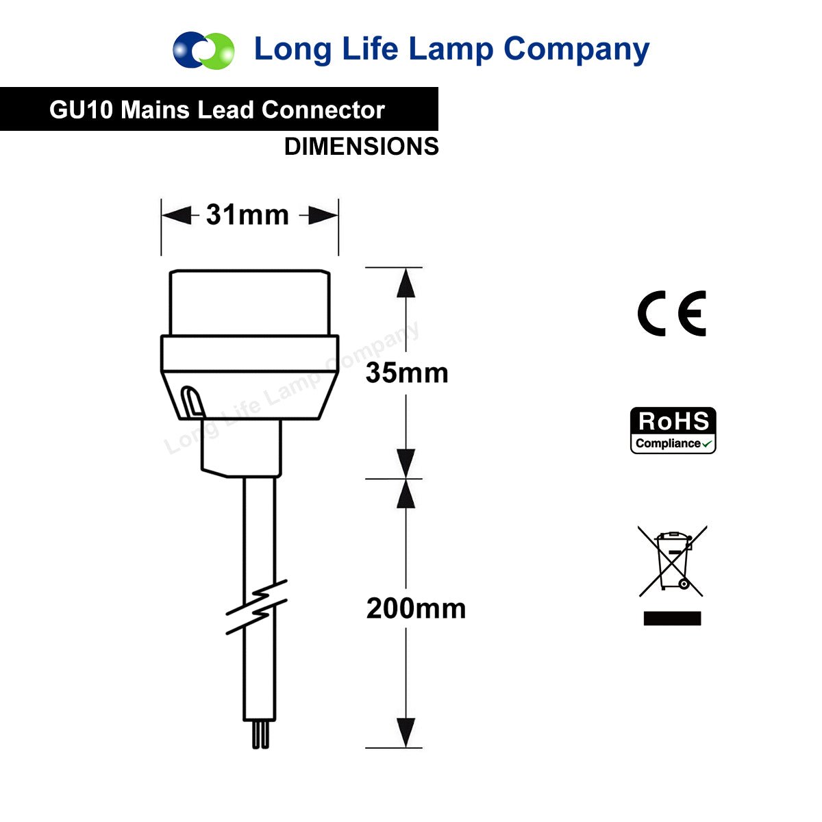 GU10 - Mains Lead 240v Connector - Energy Light Bulbs - Free delivery on all orders