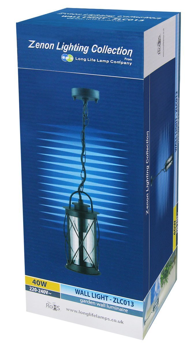 Outdoor black hanging lantern light with chain suspension and IP44 protection for porches and patios