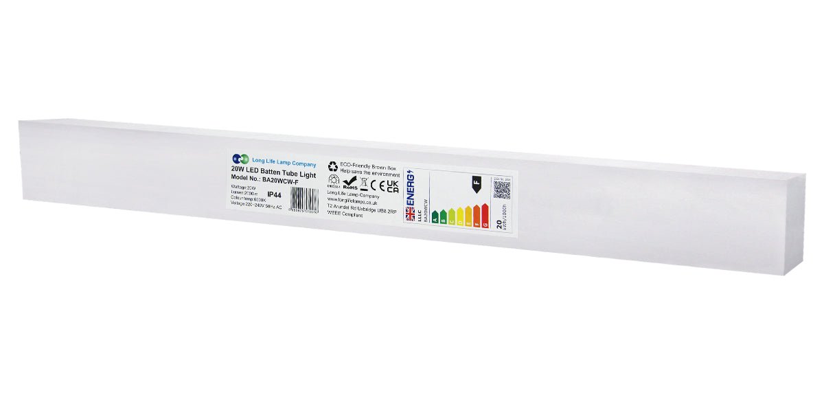 LED Batten Light 2ft Opal Integrated Tube Light Cool White 6500K Ceiling Fitting IP44 - Energy Light Bulbs - Free delivery on all orders