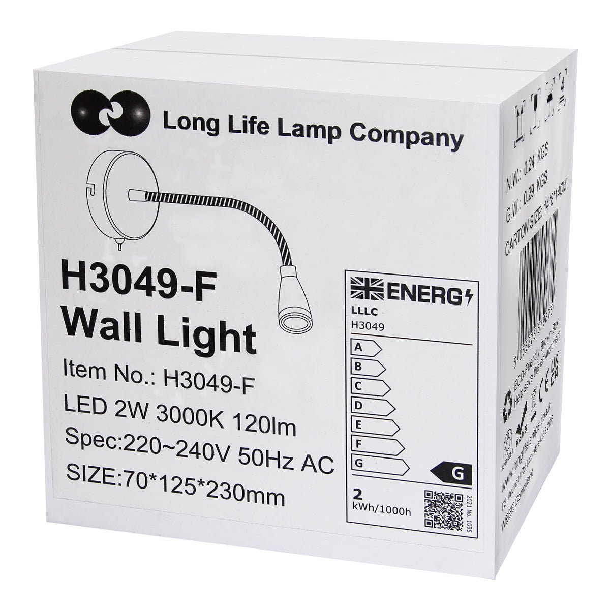 LED Bedside Reading Wall Light Switched Flexible Arm Headboard Light Warm White - Energy Light Bulbs - Free delivery on all orders