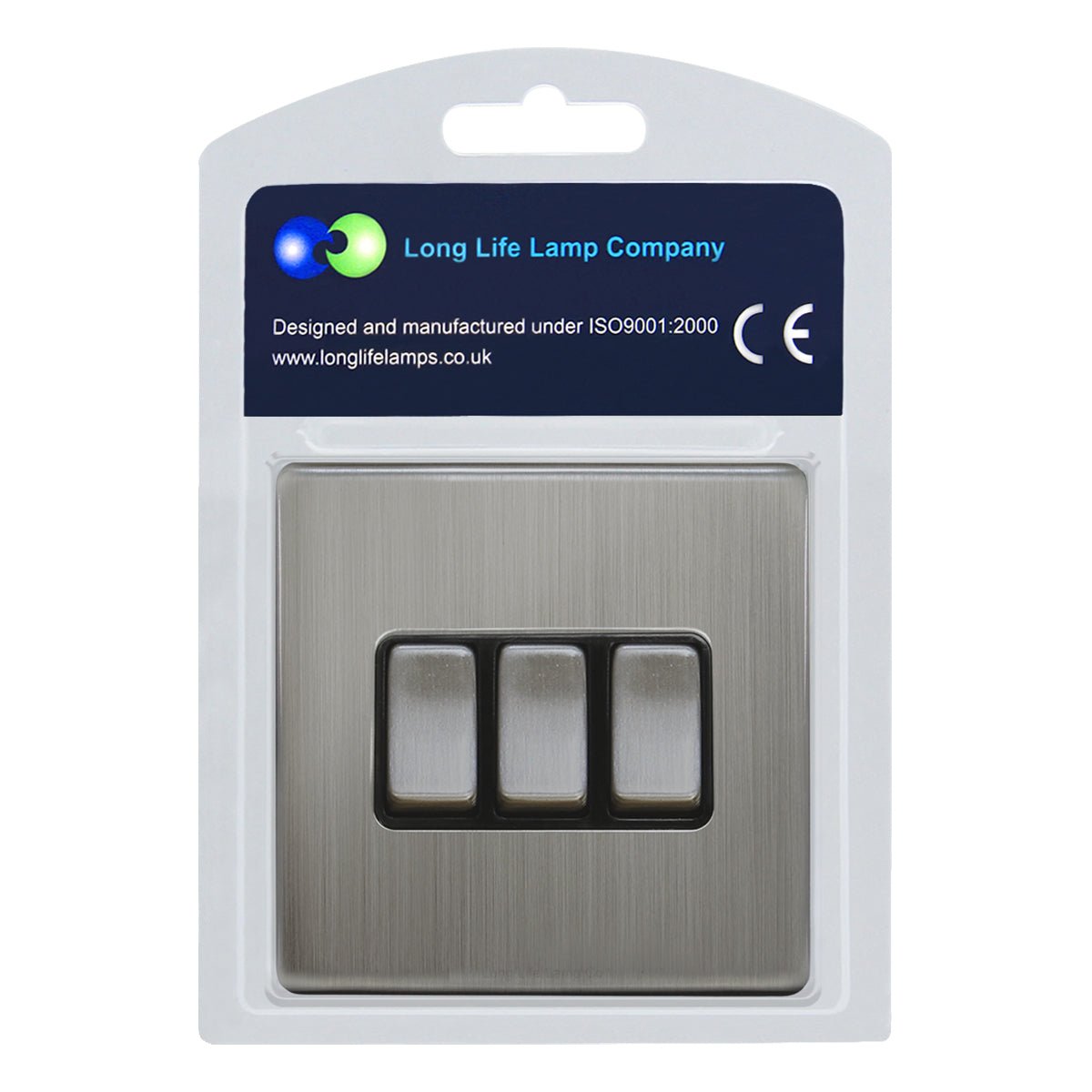 Light Switch 3 Gang 2 Way Gloss Brushed Chrome Wall Switch Screwless Finish - Energy Light Bulbs - Free delivery on all orders