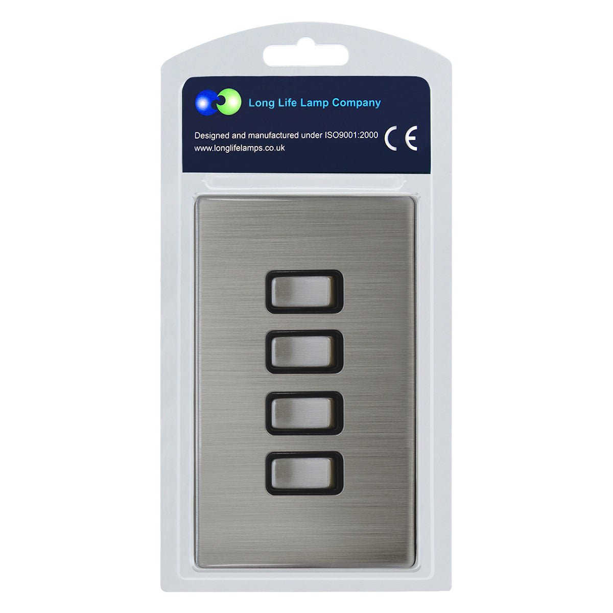 Light Switch 4 Gang 2 Way Gloss Brushed Chrome Wall Switch Screwless Finish - Energy Light Bulbs - Free delivery on all orders