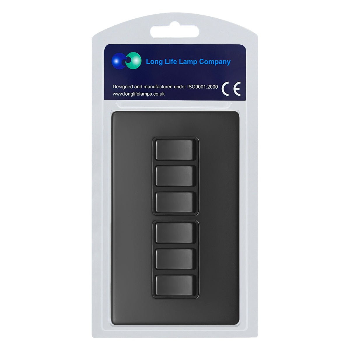 Matt Black Light Switch 6 Gang 2 Way Screwless BL310 - Energy Light Bulbs - Free delivery on all orders