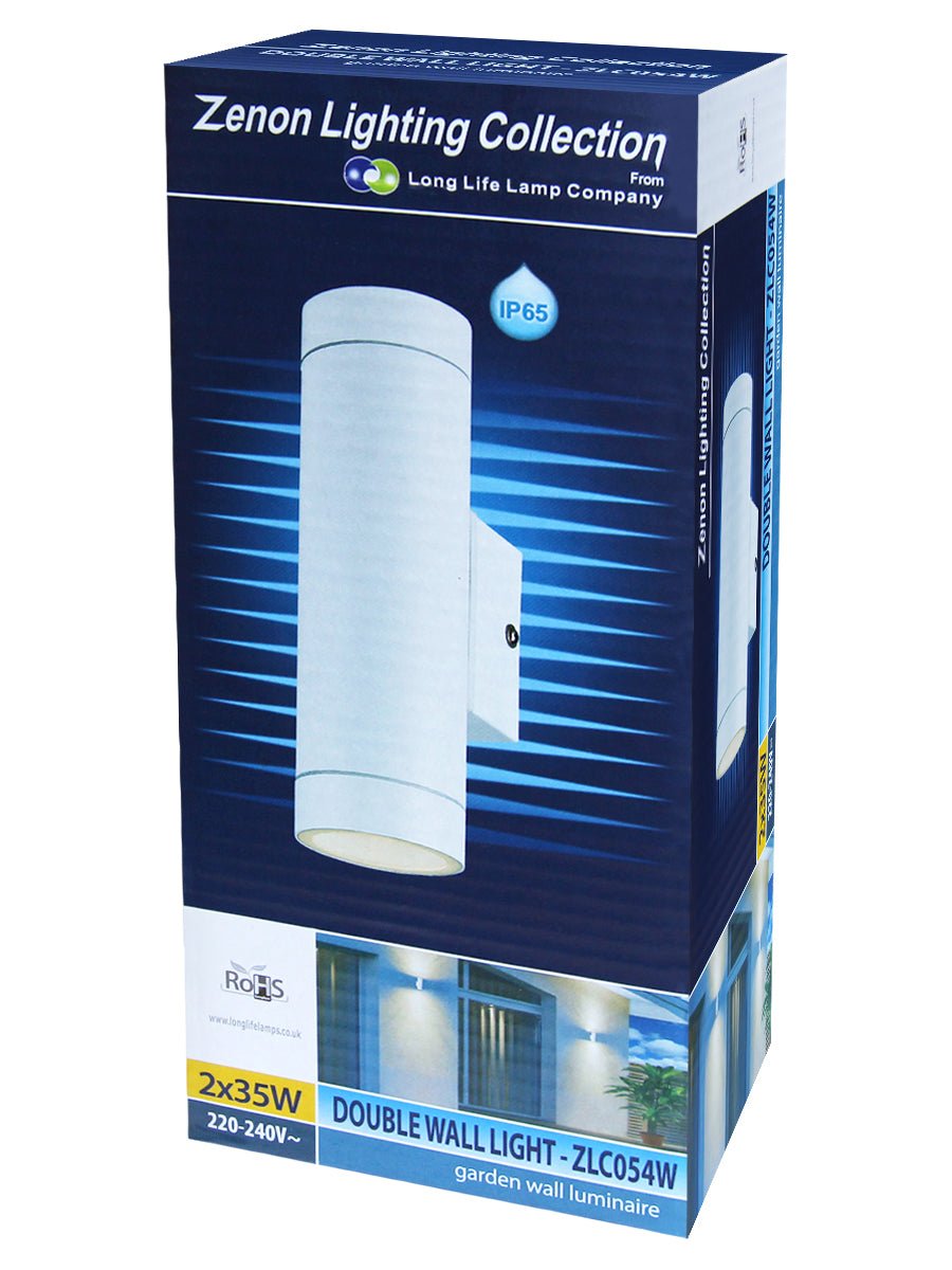 Matt White Stainless Steel Double Outdoor Wall Light - Energy Light Bulbs - Free delivery on all orders