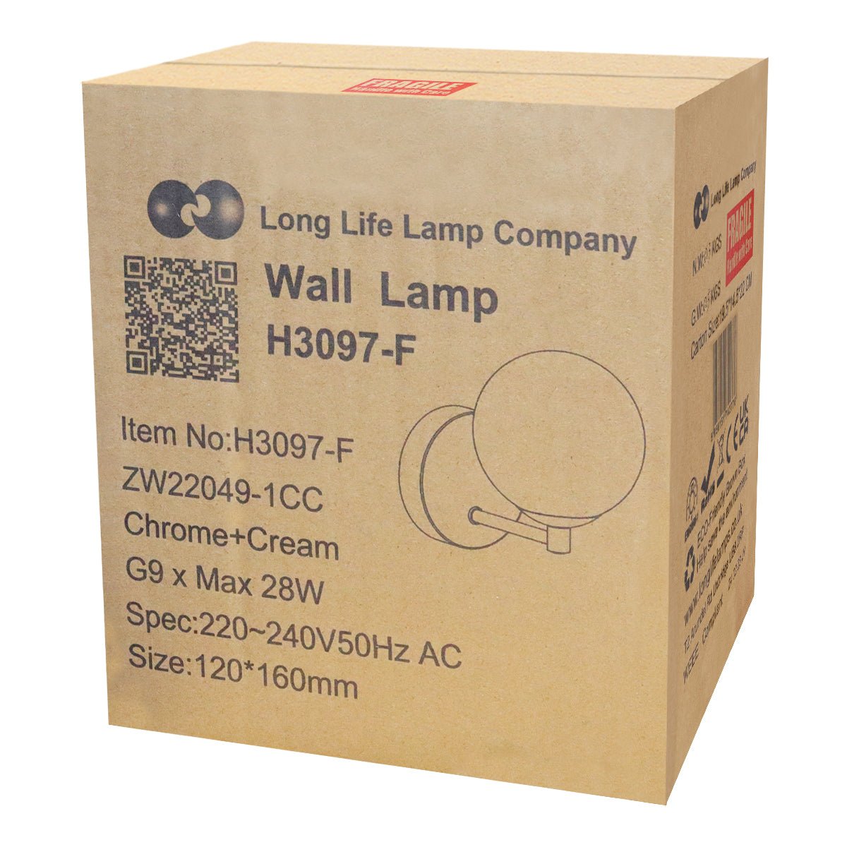Modern Indoor Frosted Glass Globe Scone Chrome Wall Light With LED G9 Warm White - Energy Light Bulbs - Free delivery on all orders