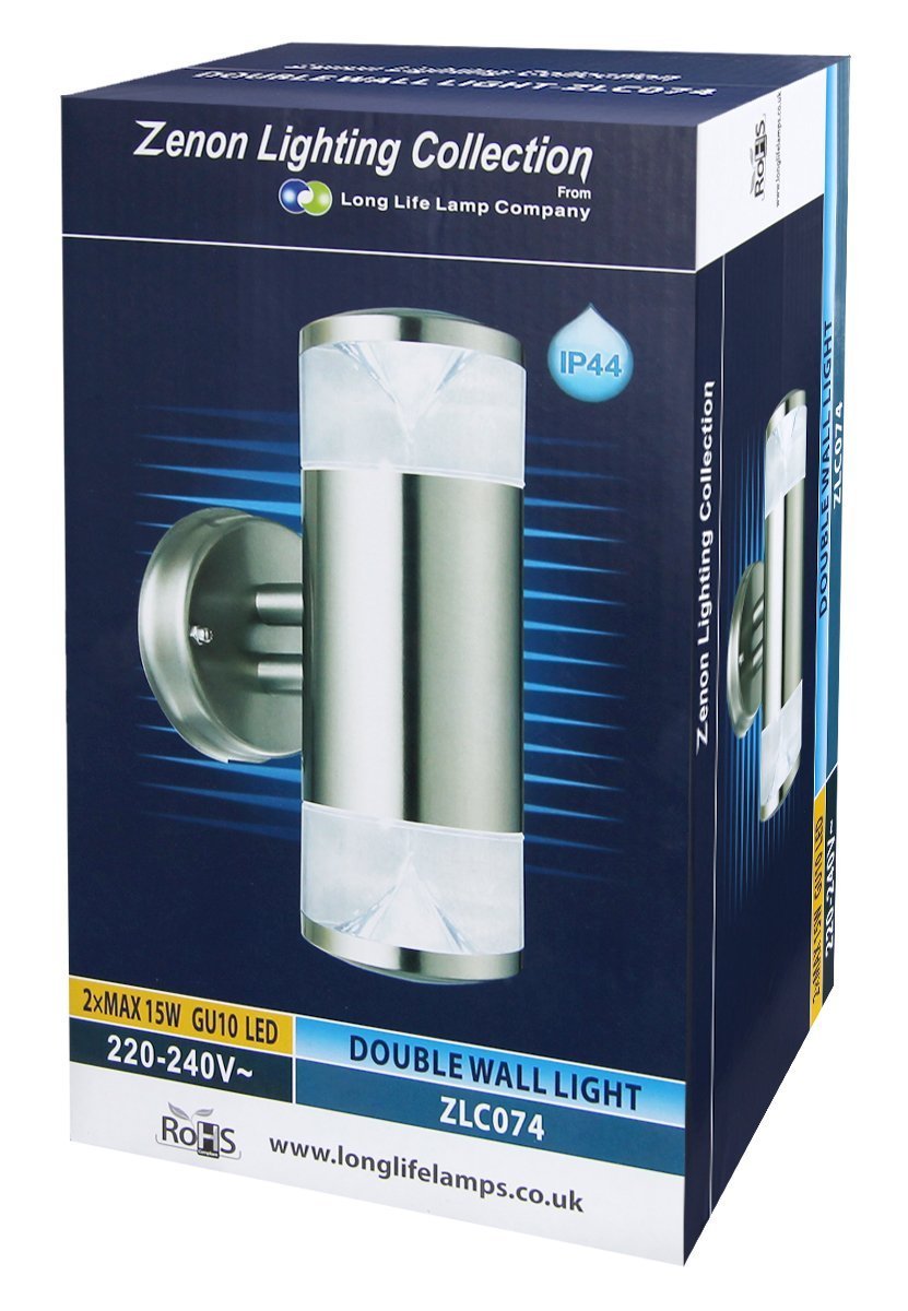Modern Outdoor Wall Light Up Down Clear Diffuser Stainless Steel IP44 - Energy Light Bulbs - Free delivery on all orders