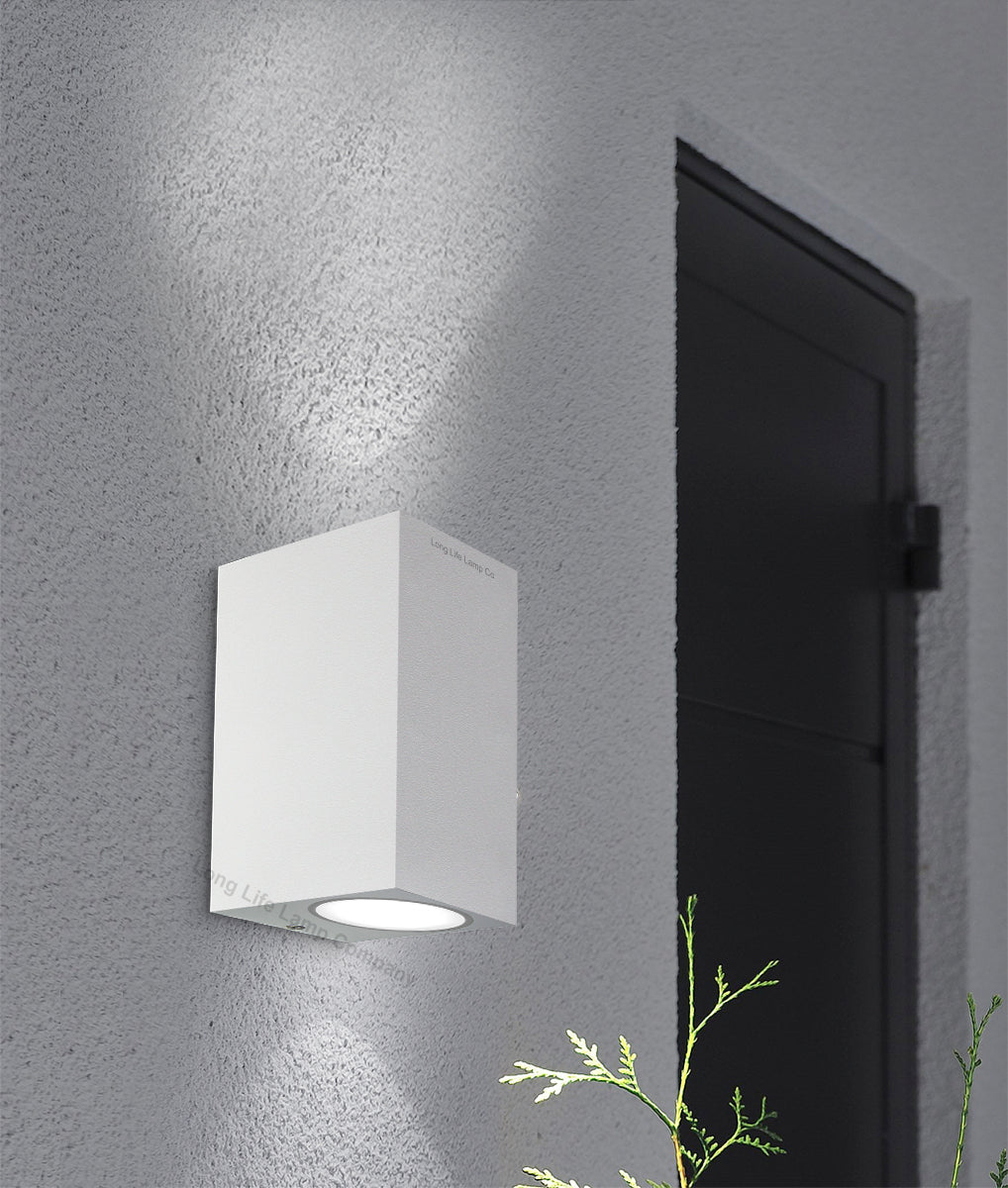Modern Rectangular Up Down Matt White Outdoor Wall Light - Energy Light Bulbs - Free delivery on all orders