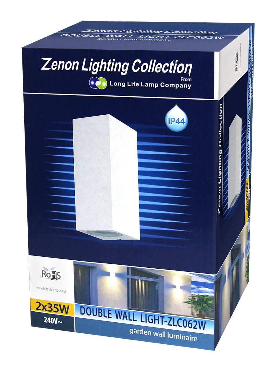 Modern Rectangular Up Down Matt White Outdoor Wall Light - Energy Light Bulbs - Free delivery on all orders