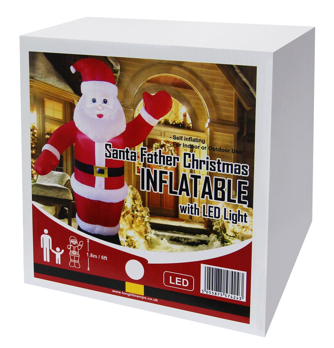 Outdoor Santa Claus Self Inflating with Plug 6ft Father Christmas LED Illuminated - Energy Light Bulbs - Free delivery on all orders