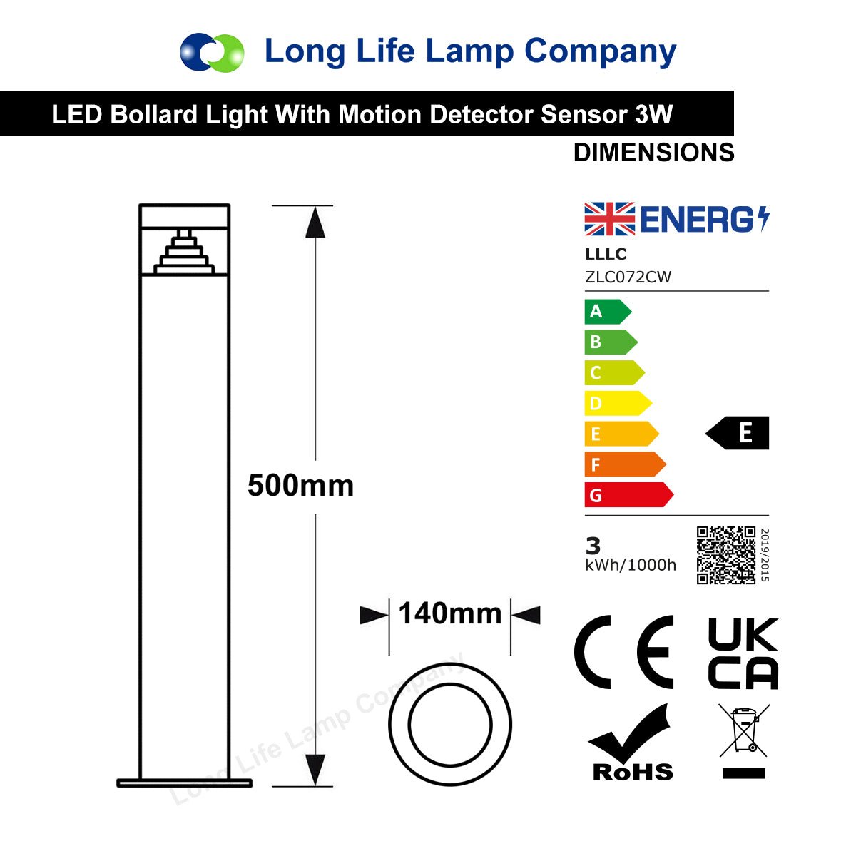 PIR LED Bollard Garden Lamp Post Stainless Steel Outdoor PIR Ground Light - Energy Light Bulbs - Free delivery on all orders