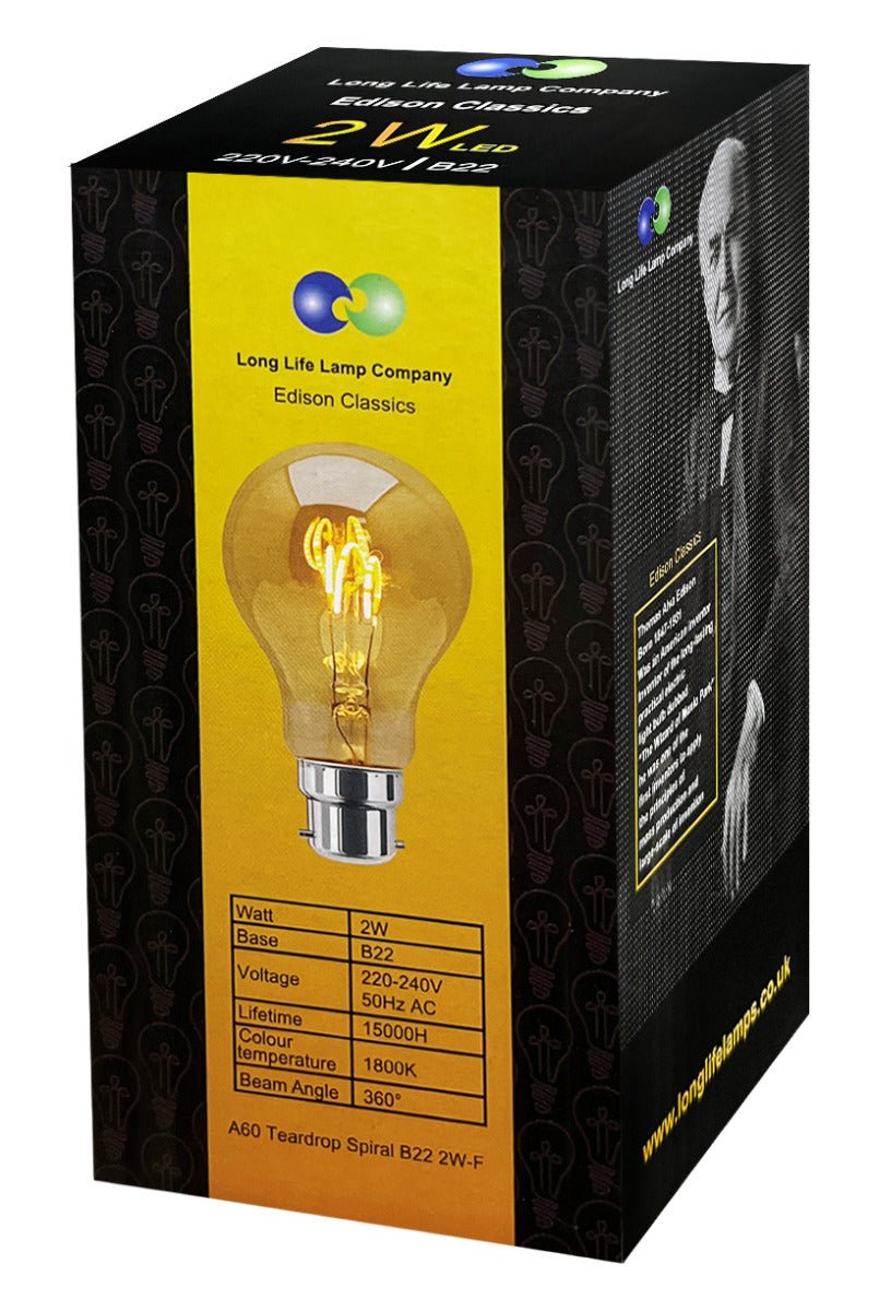 Vintage 2W A60 B22 LED bulb with smoked gold glass and spiral filament for decorative bars, restaurants and homes