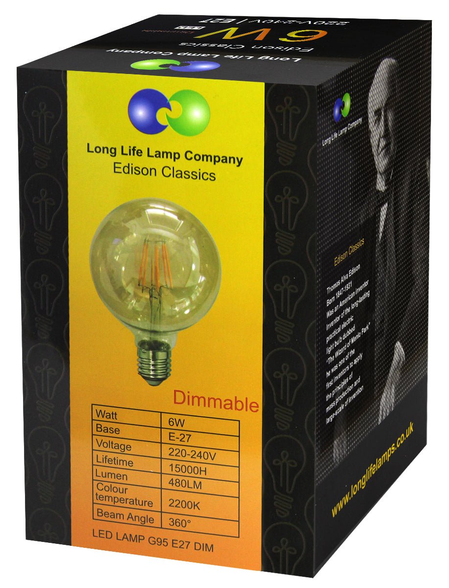 Smoked Gold G95 LED Globe Bulb with E27 Edison Screw for Decorative Pendant and Wall Light Installations