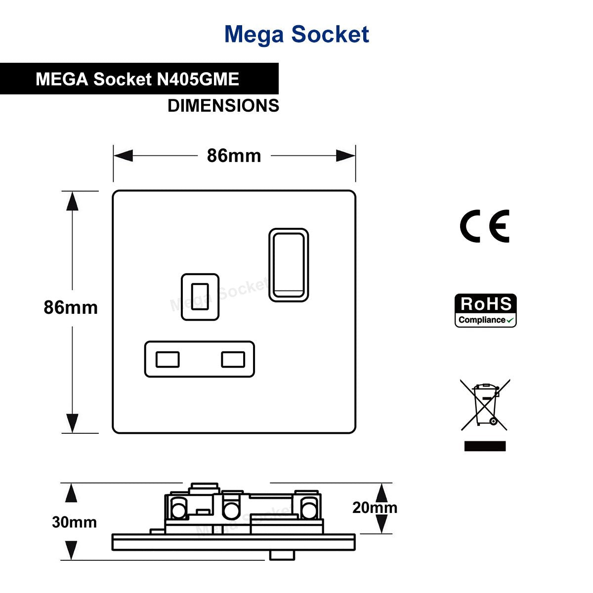 Single Wall Socket Switched Black Nickel 1 Gang Screwless 13a Single Pole - Energy Light Bulbs - Free delivery on all orders