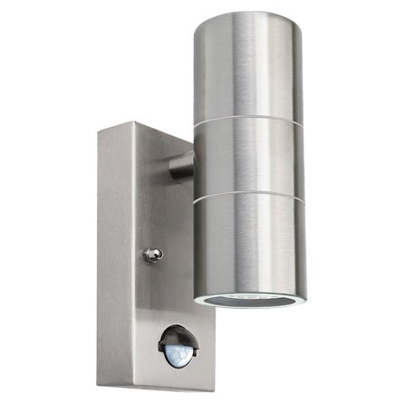 PIR double wall lights with motion sensor LED lighting for outdoor security, entrances and garden pathways.