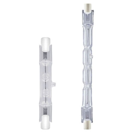 R7s halogen linear bulbs collection featuring J78 and J118 lamps for floodlights, security and outdoor lighting applications.