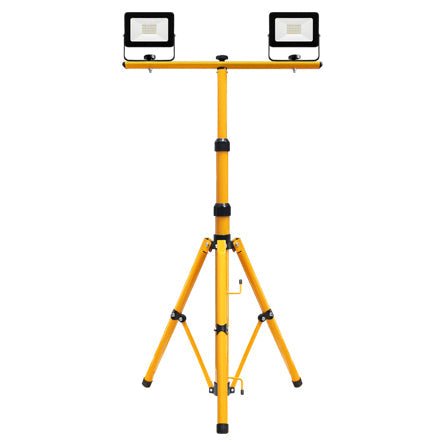 Adjustable flood light tripods and portable lighting stands for construction, worksite and outdoor lighting