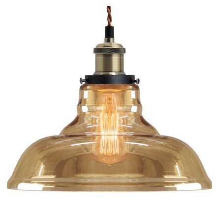 Vintage pendant lights with industrial metal and glass shades for kitchen and dining room lighting