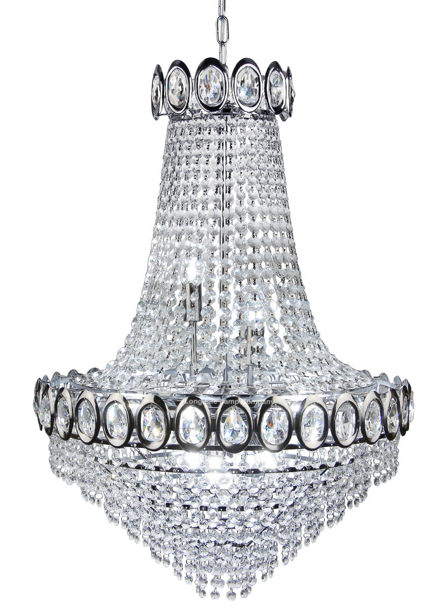 Large Ceiling Crystal Pendant Chandelier Suspended Chrome Frame Cascading Droplets