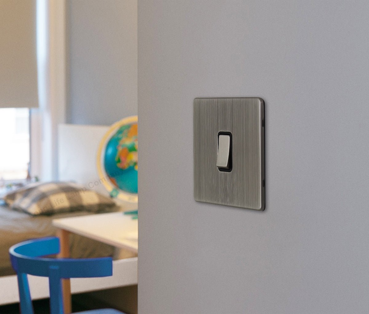 1 Gang Intermediate Single Light Switch Gloss Brush Chrome Screwless Plate - Energy Light Bulbs - Free delivery on all orders