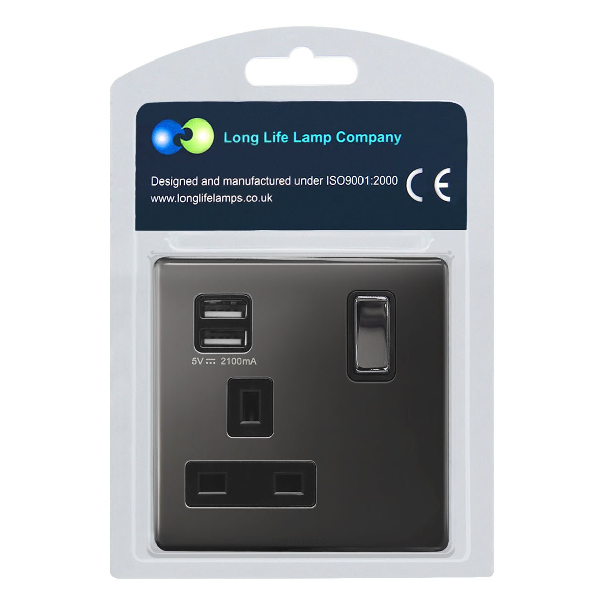 1 Gang USB Switch Socket 13A Twin Port Black Nickel Single Plug Wall Outlet N501GME - Energy Light Bulbs - Free delivery on all orders