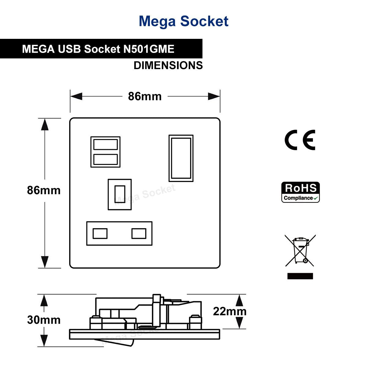 1 Gang USB Switch Socket 13A Twin Port Black Nickel Single Plug Wall Outlet N501GME - Energy Light Bulbs - Free delivery on all orders