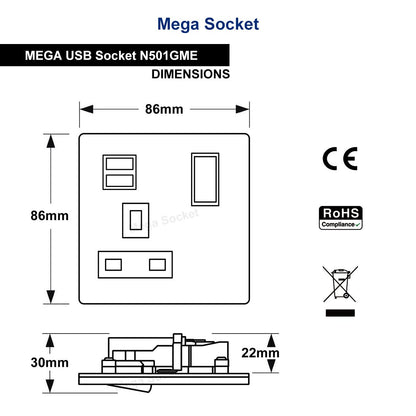 1 Gang USB Switch Socket 13A Twin Port Black Nickel Single Plug Wall Outlet N501GME - Energy Light Bulbs - Free delivery on all orders