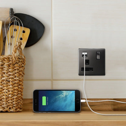 1 Gang USB Switch Socket 13A Twin Port Black Nickel Single Plug Wall Outlet N501GME - Energy Light Bulbs - Free delivery on all orders