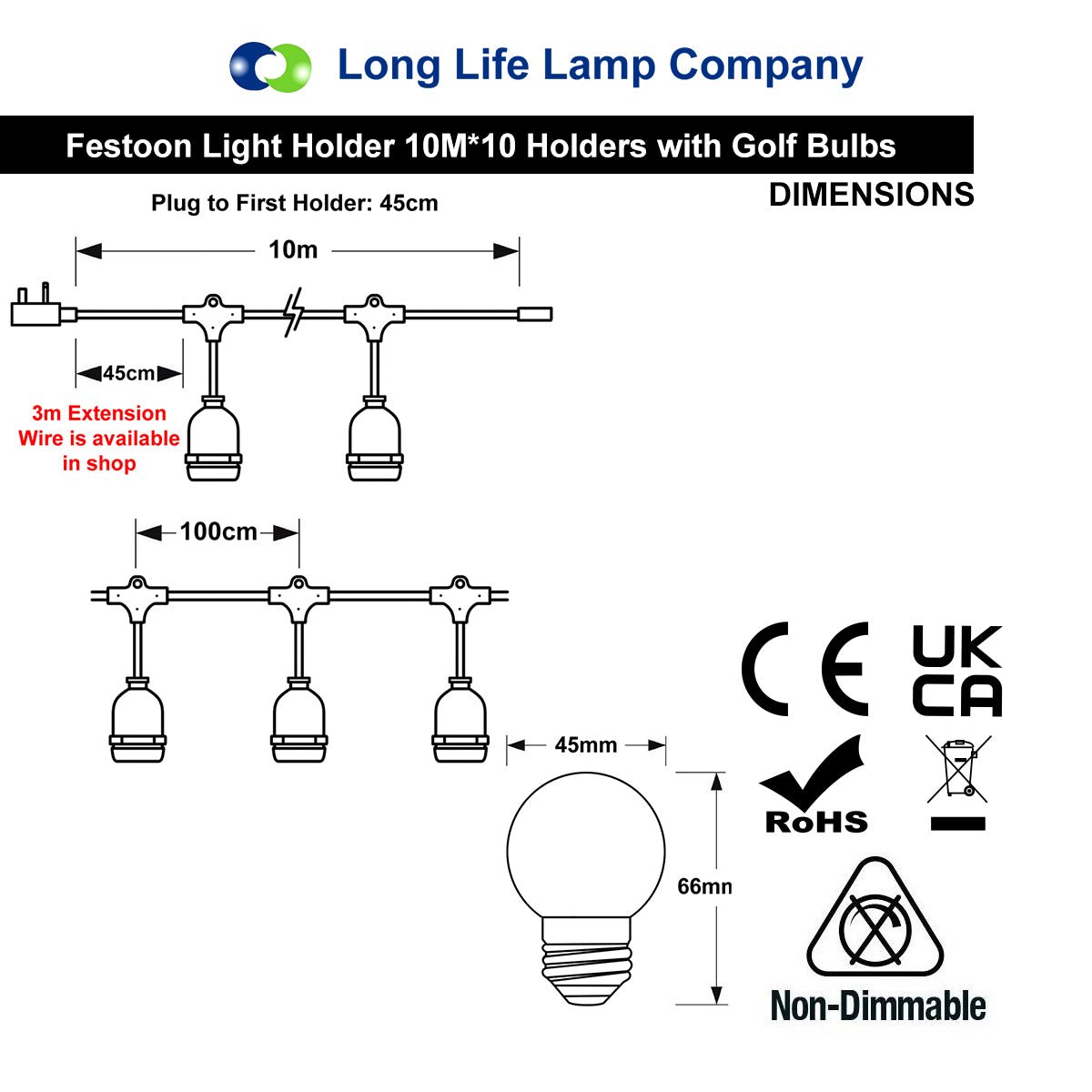 10 Bulb 10M Outdoor LED Festoon String Lights Coloured Bulbs IP64 240v Heavy Duty Highest Quality - Free delivery on all orders