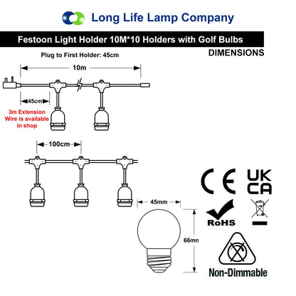 10 Bulb 10M Outdoor LED Festoon String Lights Coloured Bulbs IP64 240v Heavy Duty Highest Quality - Free delivery on all orders