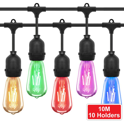 10 Bulb 10M Outdoor LED Festoon String Lights Coloured Vintage Bulbs - Energy Light Bulbs - Free delivery on all orders