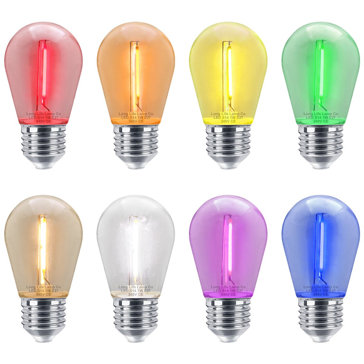 10 Pack 1w LED Coloured Lights Bulbs Edison Screw E27 Vintage Filament Decorative Festoon Lamps - Energy Light Bulbs - Free delivery on all orders
