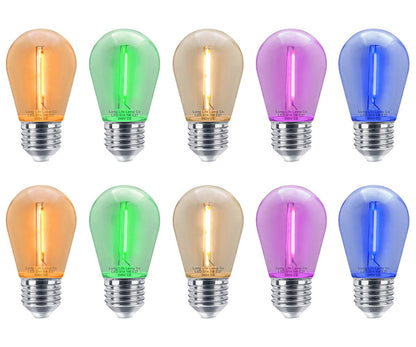 10 Pack 1w LED Mixed Coloured Lights Bulbs Edison Screw E27 Vintage Filament Decorative Festoon Lamps - Energy Light Bulbs - Free delivery on all orders