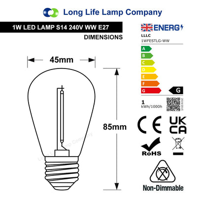 10 Pack 1w LED Mixed Coloured Lights Bulbs Edison Screw E27 Vintage Filament Decorative Festoon Lamps - Energy Light Bulbs - Free delivery on all orders